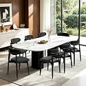 CHUN YI Dining Chairs Set of 8, Upholstered Solid Wood Dining Room Chairs, Mid Century Modern Fabric Kitchen Chairs with Ergonomic Curved Back, Black (Only Chairs)