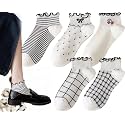CHUNFO Womens Socks Ruffle Ankle Striped Bows Argyl Plaid Dots White Cotton Sock Crew Size5-9 Size6-11