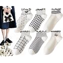 CHUNFO Womens Socks Ruffle Ankle Striped Bows Argyl Plaid Dots White Cotton Sock Crew Size5-9 Size6-11