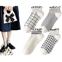 CHUNFO Womens Socks Ruffle Ankle Striped Bows Argyl Plaid Dots White Cotton Sock Crew Size5-9 Size6-11