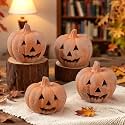 Chunful 4 Pcs Halloween Terracotta Pumpkin Brown Fall Decor, 4 Inch