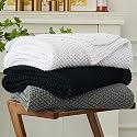 Chunky Cable Knit Throw Blanket Lightweight Black 100% Organic Cotton Blanket for Sofa Couch Bed Baby Nursery, Rustic Shabby Chic Modern Farmhouse, 51” x 63” Bonus Laundering Bag