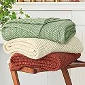 Chunky Cable Knit Throw Blanket Lightweight Light Green 100% Organic Cotton Blanket for Sofa Couch Bed Baby Nursery, Rustic Shabby Chic Modern Farmhouse, 51” x 63” Bonus Laundering Bag