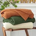 Chunky Cable Knit Throw Blanket Lightweight Cream 100% Organic Cotton Blanket for Sofa Couch Bed Baby Nursery, Rustic Shabby Chic Modern Farmhouse, 51” x 63” Give Laundering Bag