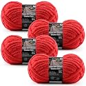 4-Pack Chunky Yarn for Crocheting Blankets &amp; Big Projects - 14oz/152.8yd Total, Ultra Soft &amp; Bulky Chenille Yarn, Perfect for Blankets, Amigurumi, Red