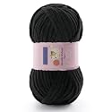 Chunky Chenille Yarn for Crocheting, #6 Black Baby Blanket Yarn for Crochet