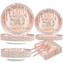 CHUNNIN 200 PCS Happy 50th Birthday Party Plates Napkins Pink Rose Gold Tableware Set for Women 1976 Decorations Dessert Plates Forks Serve 50 Guests for Girls 50th Birthday Party Supplies