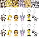 CiciBear 24 Pack Wild Animal Party Return Favors with Lion, Monkey, Giraffe, Zebra, Elephant and Tiger Keychains for Jungle Safari Wild Woodland Baby Shower, Birthday, School Carnival Rewards