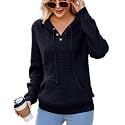 CiCiBird Women's Fall Hoodies Sweater V Neck Waffle Knit Top with Pocket