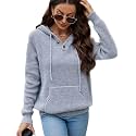 CiCiBird Women's Fall Hoodies Sweater V Neck Waffle Knit Top with Pocket