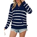 CiCiBird Women's Fall Hoodies Sweater V Neck Waffle Knit Top with Pocket