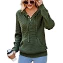 CiCiBird Women's Fall Hoodies Sweater V Neck Waffle Knit Top with Pocket