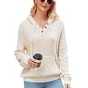 CiCiBird Women's Fall Hoodies Sweater V Neck Waffle Knit Top with Pocket
