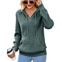 CiCiBird Women's Fall Hoodies Sweater V Neck Waffle Knit Top with Pocket