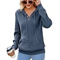 CiCiBird Women's Fall Hoodies Sweater V Neck Waffle Knit Top with Pocket