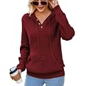 CiCiBird Women's Fall Hoodies Sweater V Neck Waffle Knit Top with Pocket