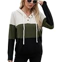 CiCiBird Women's Fall Hoodies Sweater V Neck Waffle Knit Top with Pocket
