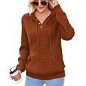 CiCiBird Women's Fall Hoodies Sweater V Neck Waffle Knit Top with Pocket