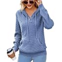 CiCiBird Women's Fall Hoodies Sweater V Neck Waffle Knit Top with Pocket