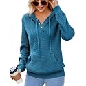 CiCiBird Women's Fall Hoodies Sweater V Neck Waffle Knit Top with Pocket