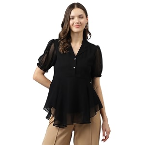 Cicica Womens Black Georgette Solid Flared Western