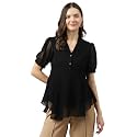 Cicica Women39s Black Georgette Solid Flared Western