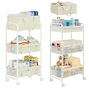 Cidaziya 2 in 1 Baby Diaper Organizer with Diaper Caddy Basket,Nursery Organizers and Storage Cart for Baby Essentials with Side Pockets, Rolling Postpartum Cart for Nursery, Baby registry