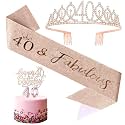 CIEHER 40th Birthday Crown and Sash, Number 40 Candles & 40th Cake Topper