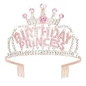 CIEHER Birthday Princess Crown for Girls, Princess Birthday Decorations Gifts for Girl - Rose Gold &amp; Pink