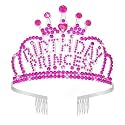 CIEHER Birthday Princess Crown Princess Birthday Decorations Party Favors Gifts(Hot Pink)