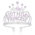 CIEHER Birthday Princess Crown Tiara, Silver &amp; Purple Princess Birthday Crowns for Women &amp; Girls - Decorations &amp; Gifts