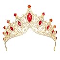 CIEHER Gold Red Crown Crystal Crowns for Women Queen of Heart Tiara for Birthday Party Halloween Costume (Gold Red)