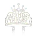 CIEHER Hairband for Girls, Silver - AB Rhinestones Birthday Princess Headband, Birthday Gift Decoration, Securing Hair
