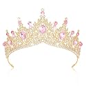 CIEHER Pink Crowns for Women Pink Queen Crown Dazzling Rhinestone Tiara