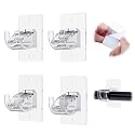 CIEMGNZOC 4PCS No Drill Curtain Brackets, Self-Adhesive Rod Holders, Adjustable Hooks for Rods Under 1.57 Inch (Transparent)