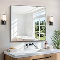 CILIBER Beveled Mirror, 30x30 Frameless Beveled Bathroom Mirrors for Wall, 3mm Tempered Glass Square Vanity Mirror with Beveled Edge, Crystal-Clear, Hangs Horizontally or Vertically
