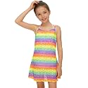 Girls Swim Cover Ups Beach Crochet Mesh Crossback Swimsuits Cover Up Dress for Girls 4-12 Years