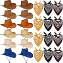 Cindeer 48 Pcs Cowboy Hat and Bandana for Adult Bulk 24 Western Cowgirl Straw Hat 24 Bandanas for Women Men Cosplay Party