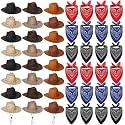 Cindeer 48 Pcs Cowboy Hat and Bandana for Adult Bulk 24 Western Cowgirl Straw Hat 24 Bandanas for Women Men Cosplay Party