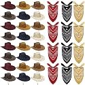 Cindeer 48 Pcs Cowboy Hat and Bandana for Adult Bulk 24 Western Cowgirl Straw Hat 24 Bandanas for Women Men Cosplay Party