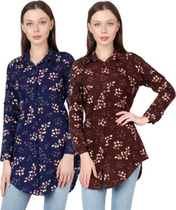 cinderella the creations factory women regular fit floral print ribbed collar casual shirt pack of 2