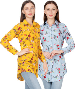 cinderella the creations factory women regular fit floral print ribbed collar casual shirt pack of 2