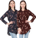 CINDERELLA THE CREATIONS FACTORY Women Regular Fit Floral Print Ribbed Collar Casual Shirt (Pack of 2)