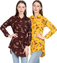 CINDERELLA THE CREATIONS FACTORY Women Regular Fit Floral Print Ribbed Collar Casual Shirt (Pack of 2)