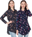 CINDERELLA THE CREATIONS FACTORY Women Regular Fit Floral Print Ribbed Collar Casual Shirt (Pack of 2)