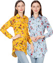 CINDERELLA THE CREATIONS FACTORY Women Regular Fit Floral Print Ribbed Collar Casual Shirt (Pack of 2)