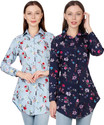 CINDERELLA THE CREATIONS FACTORY Women Regular Fit Floral Print Ribbed Collar Casual Shirt (Pack of 2)