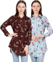 CINDERELLA THE CREATIONS FACTORY Women Regular Fit Floral Print Ribbed Collar Casual Shirt (Pack of 2)