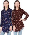 CINDERELLA THE CREATIONS FACTORY Women Regular Fit Floral Print Ribbed Collar Casual Shirt (Pack of 2)
