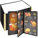 Cinnvoice 24 Pcs Restaurant Menu Covers 8.5 x 11 Inch Book Style 3 Page 6 View PVC Transparent Restaurant Menu Holder Book for Cafe Bar Hotel, Black